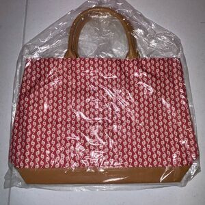 Estee Lauder Red and Tan Patterned Tote